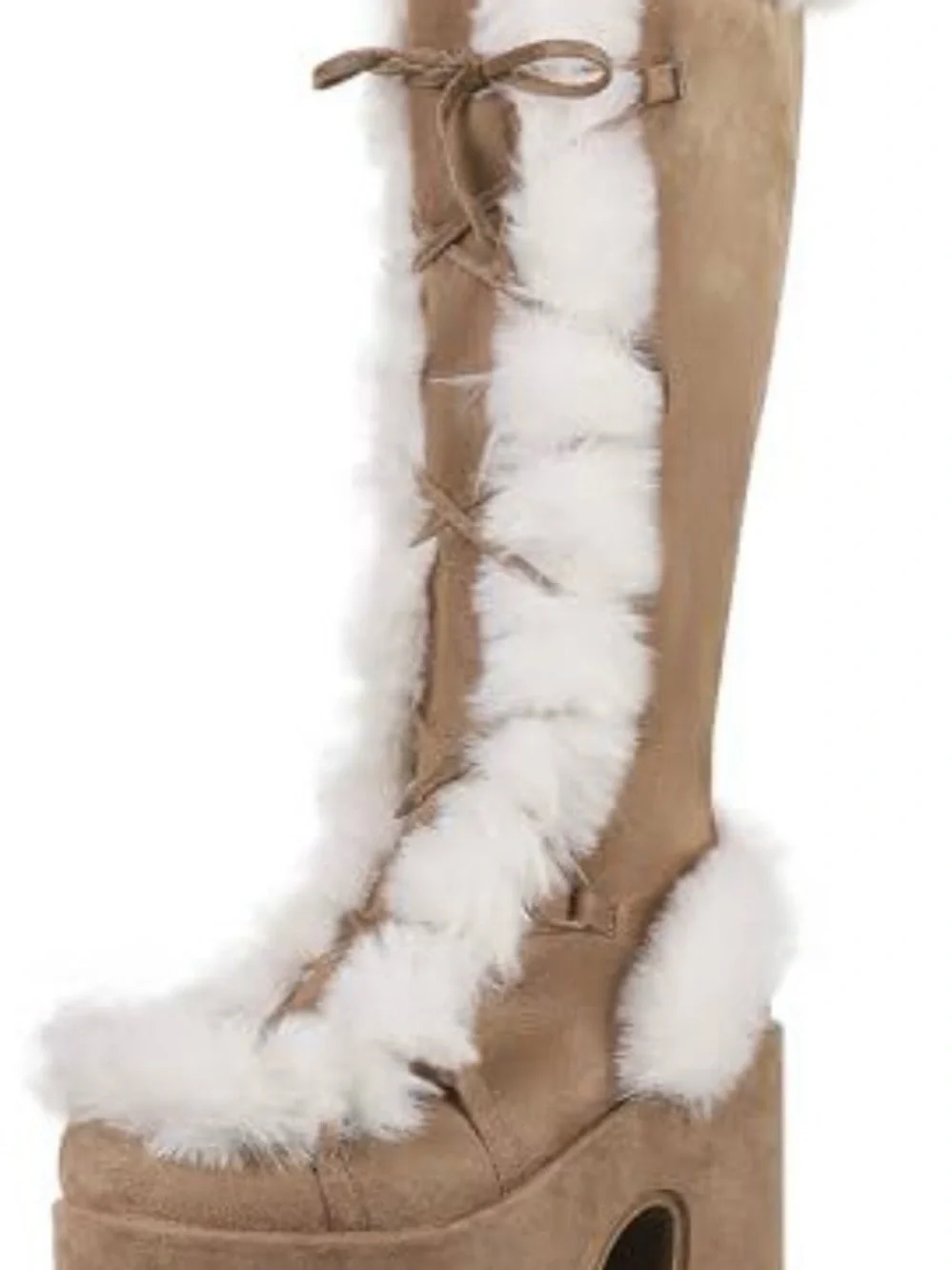 Tan Over-the-Knee Platform Boot with White Faux Fur Trim